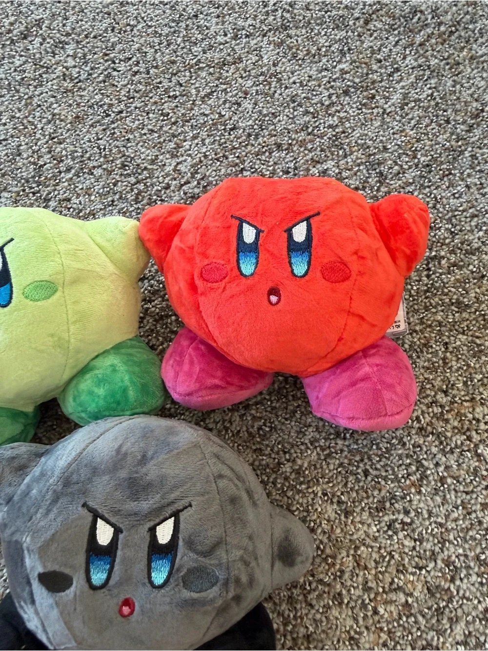 Kirby Plush Bundle Set of 3 Green Red Gray Angry Face NWT